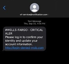 An example of an SMS scam mimicking a financial institution.